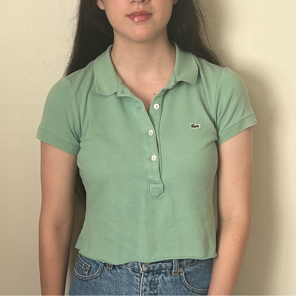 Lacoste Cropped Polo Light Green Top Size XS - Picture 1 of 6